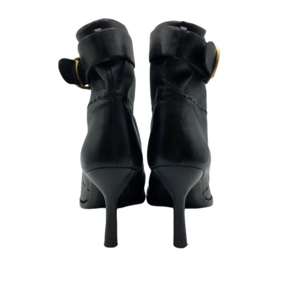 Auth. Chanel Womens Round Toe Ankle Bootie Leather Boots Shoes Black Sz.6.5B - Picture 4 of 8